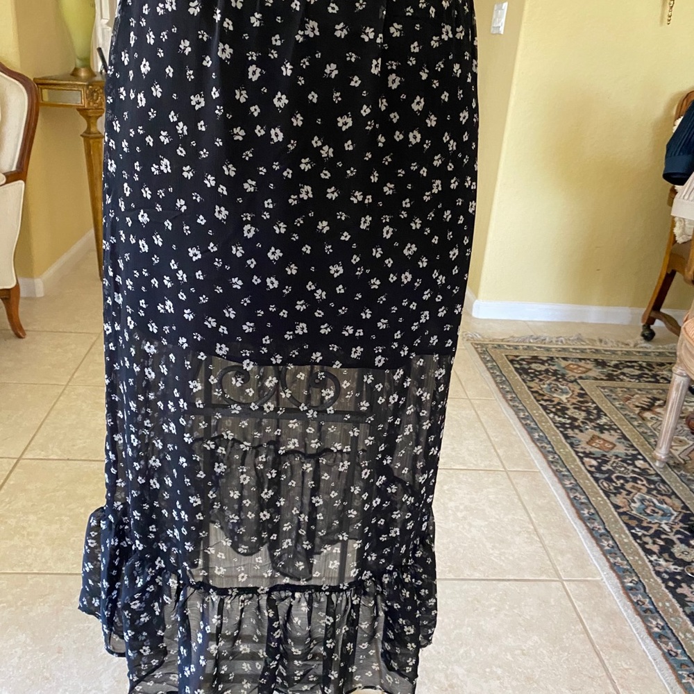 H&M Divided MIDI Skirt Bl White Flowers Half Lined